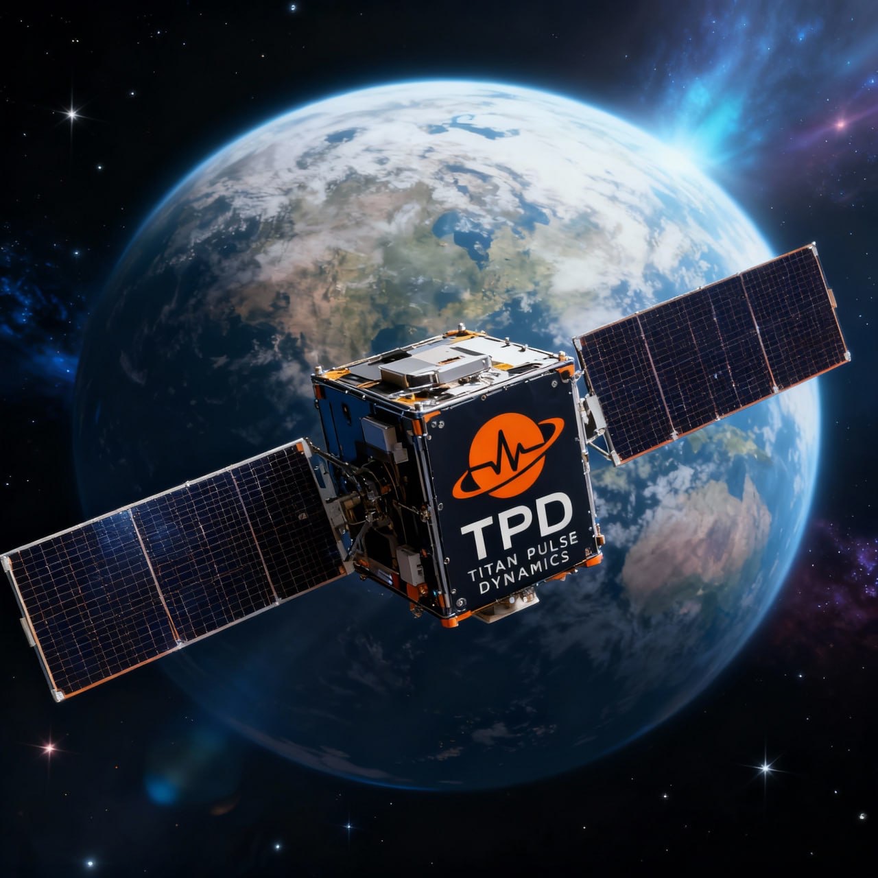 TitanPulse CubeSat floating in front of the earth